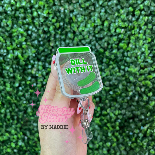 Dill Pickle Jar Shaker Badge Reel - Gift for Pickle Lovers - Retractable ID Holder