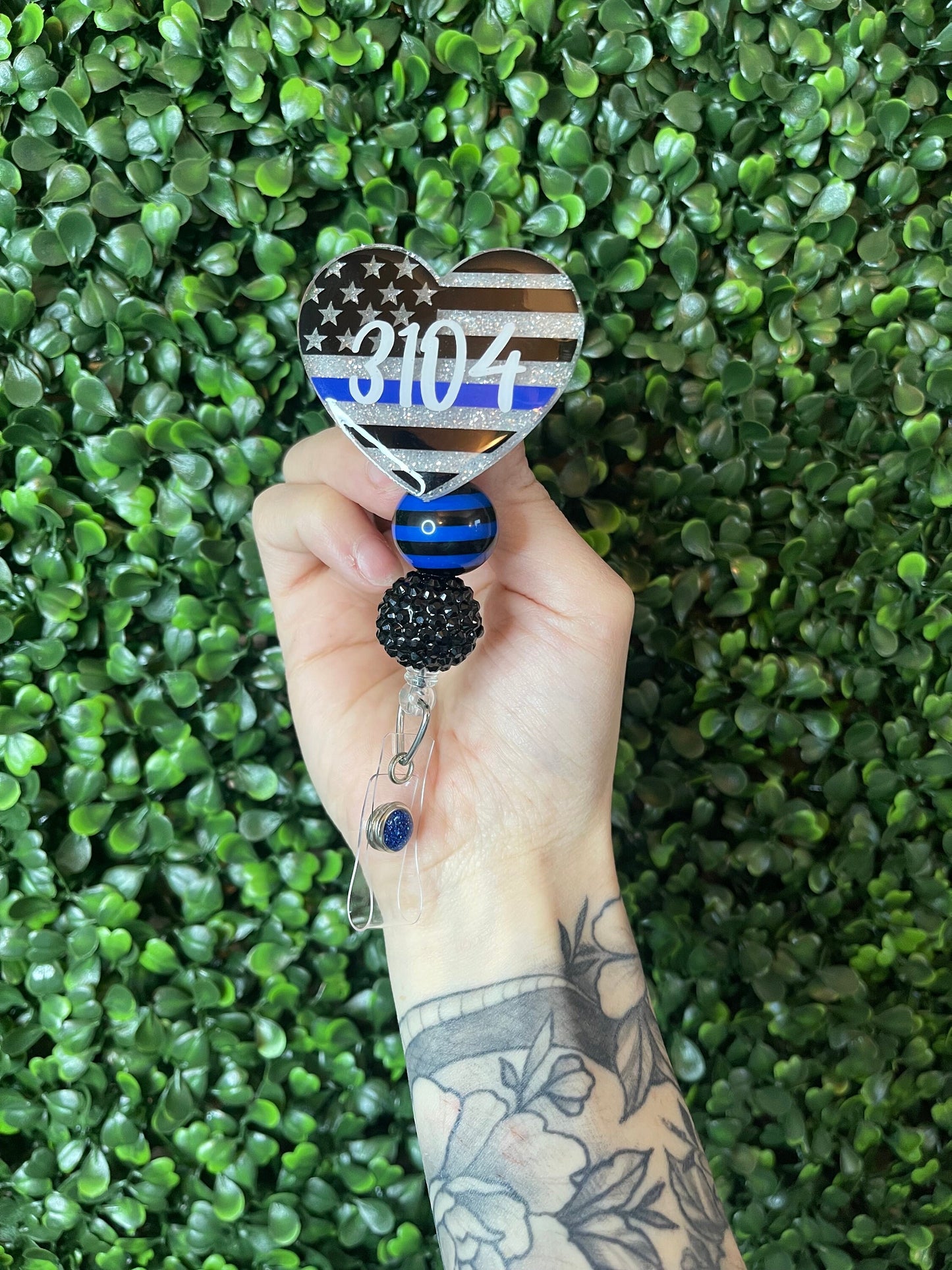 Thin Blue Line Badge Reel: Glitter Police Wife Gift