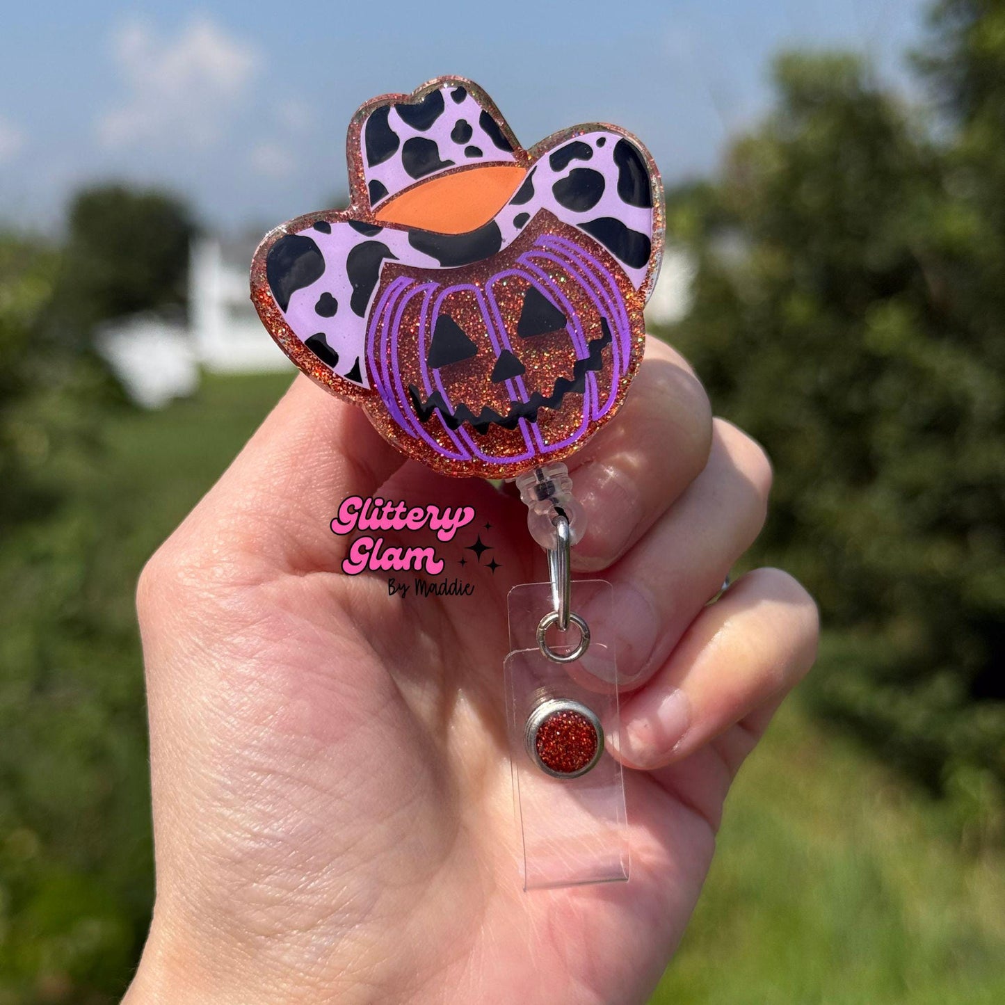 Cowboy Pumpkin Badge Reel: Western Fall Accessory - Nurse ID Holder