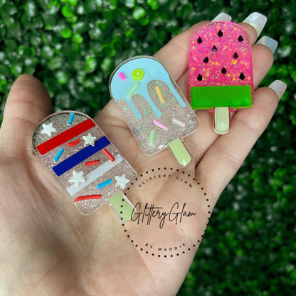 Popsicle Badge Reel Set: Summer Acrylic ID Holder, Interchangeable Toppers