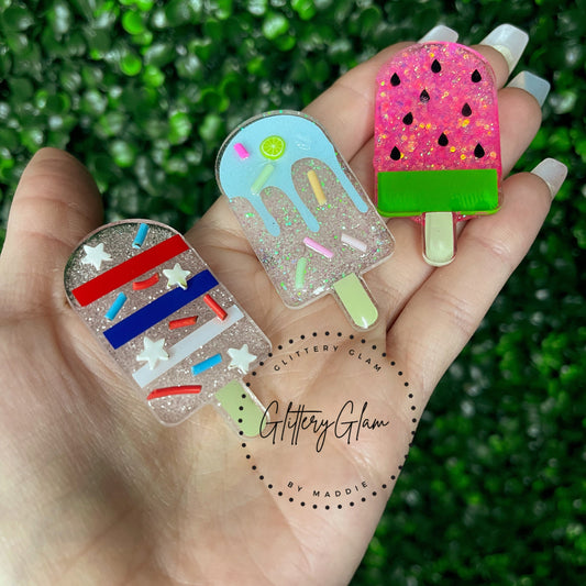 Popsicle Badge Reel Set: Summer Acrylic ID Holder, Interchangeable Toppers