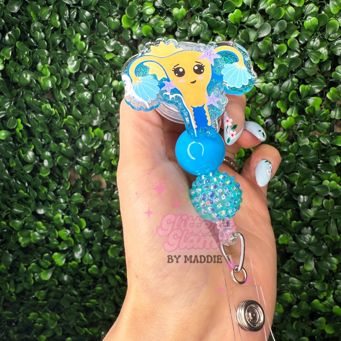 🌸 Summer Uterus Badge Reel — OB Nurse Accessory