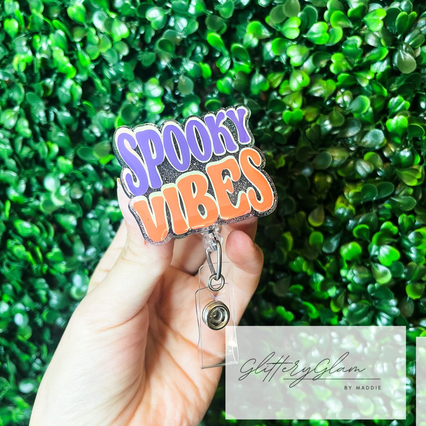 Spooky Vibes Halloween Badge Reel: Glitter Nurse ID Holder