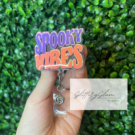 Spooky Vibes Halloween Badge Reel: Glitter Nurse ID Holder