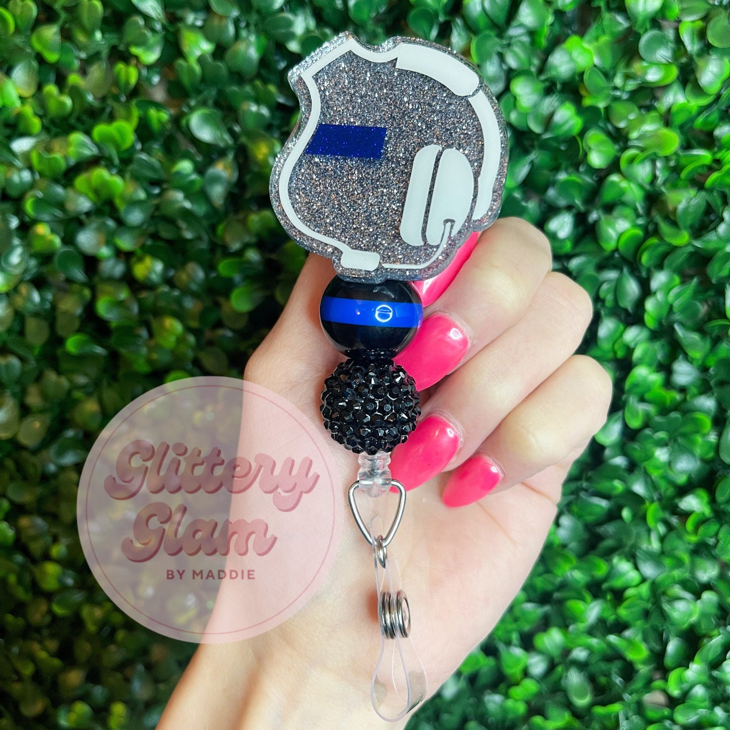 Glitter Dispatch Badge Reel: Police, Firefighter, Law Enforcement Gift
