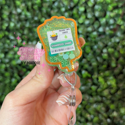 St Patrick’s Day Badge Reel - IV Bloodbag Shaker - Phlebotomist Gift