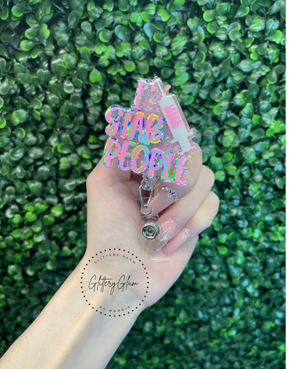 Phlebotomist Badge Reel, Phlebotomy Badge Reel, I Stab People, Funny, Iridescent