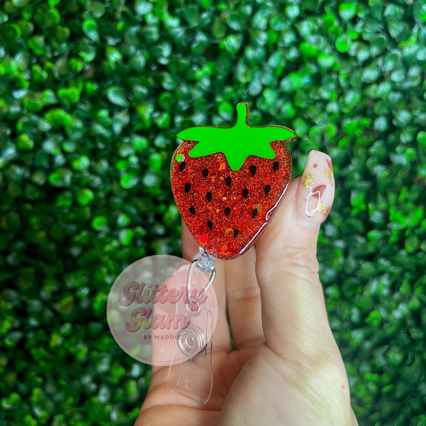 Sweet Strawberry Badge Reel - Handmade Retractable ID Holder - Fruity Fun Badge Clip