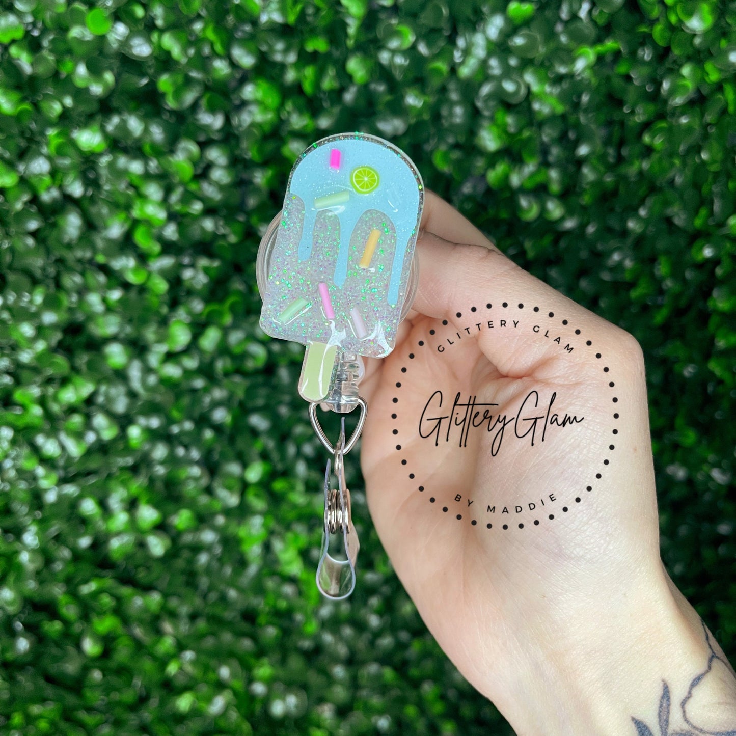 Popsicle Badge Reel Set: Summer Acrylic ID Holder, Interchangeable Toppers