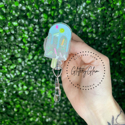 Popsicle Badge Reel Set: Summer Acrylic ID Holder, Interchangeable Toppers