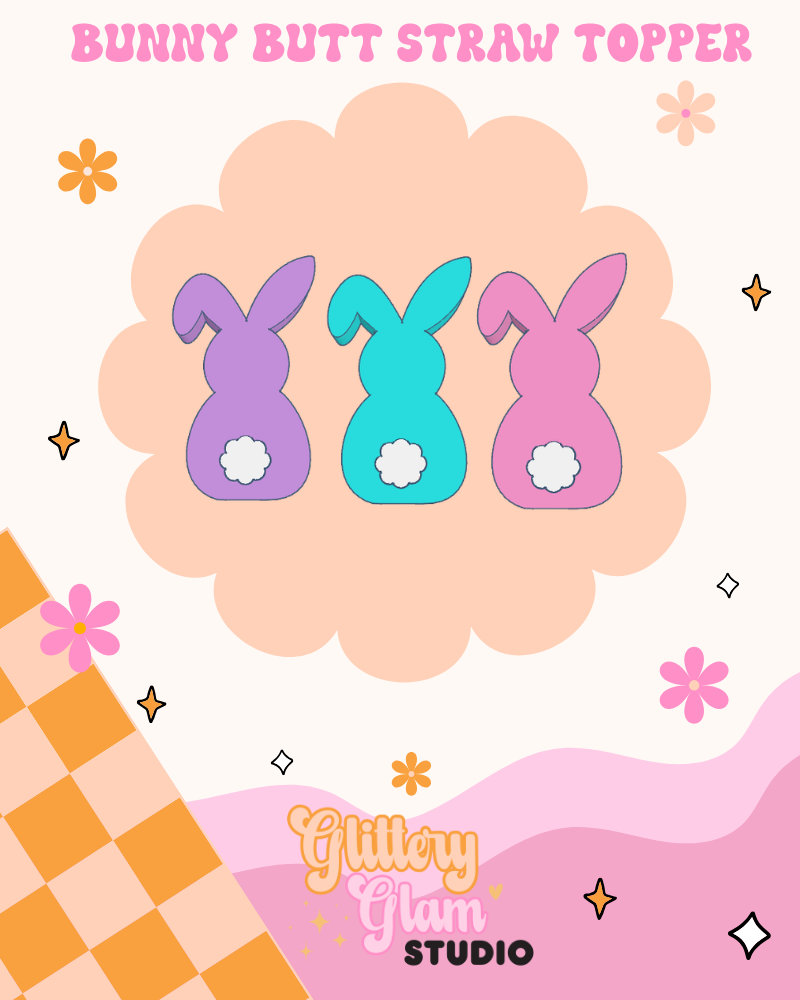 Sparkly Easter Bunny Straw Topper – Cute 3D Printed Stanley Cup Accessory