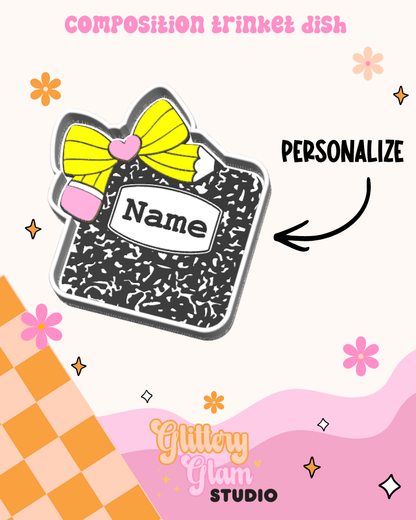 Personalized Composition Book Trinket Tray - Custom Teacher Desk Organizer