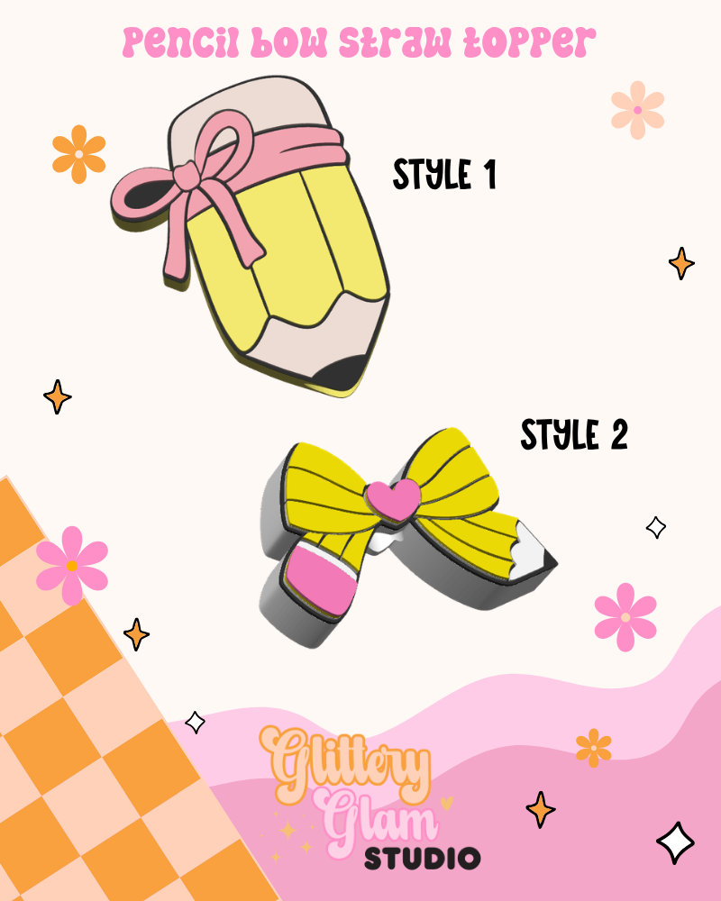 Retro Pencil Bow Straw Topper – Cute Teacher Stanley Cup Accessory