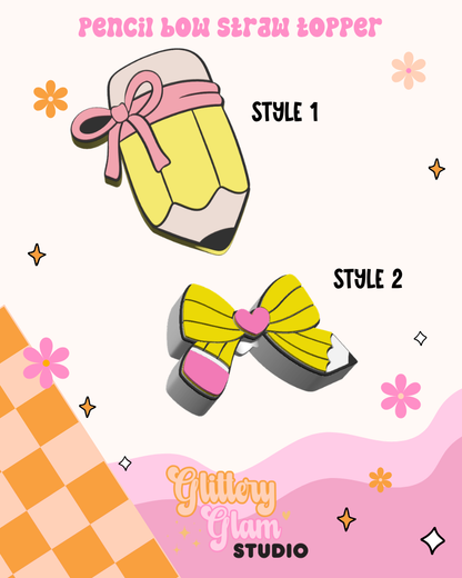 Retro Pencil Bow Straw Topper – Cute Teacher Stanley Cup Accessory