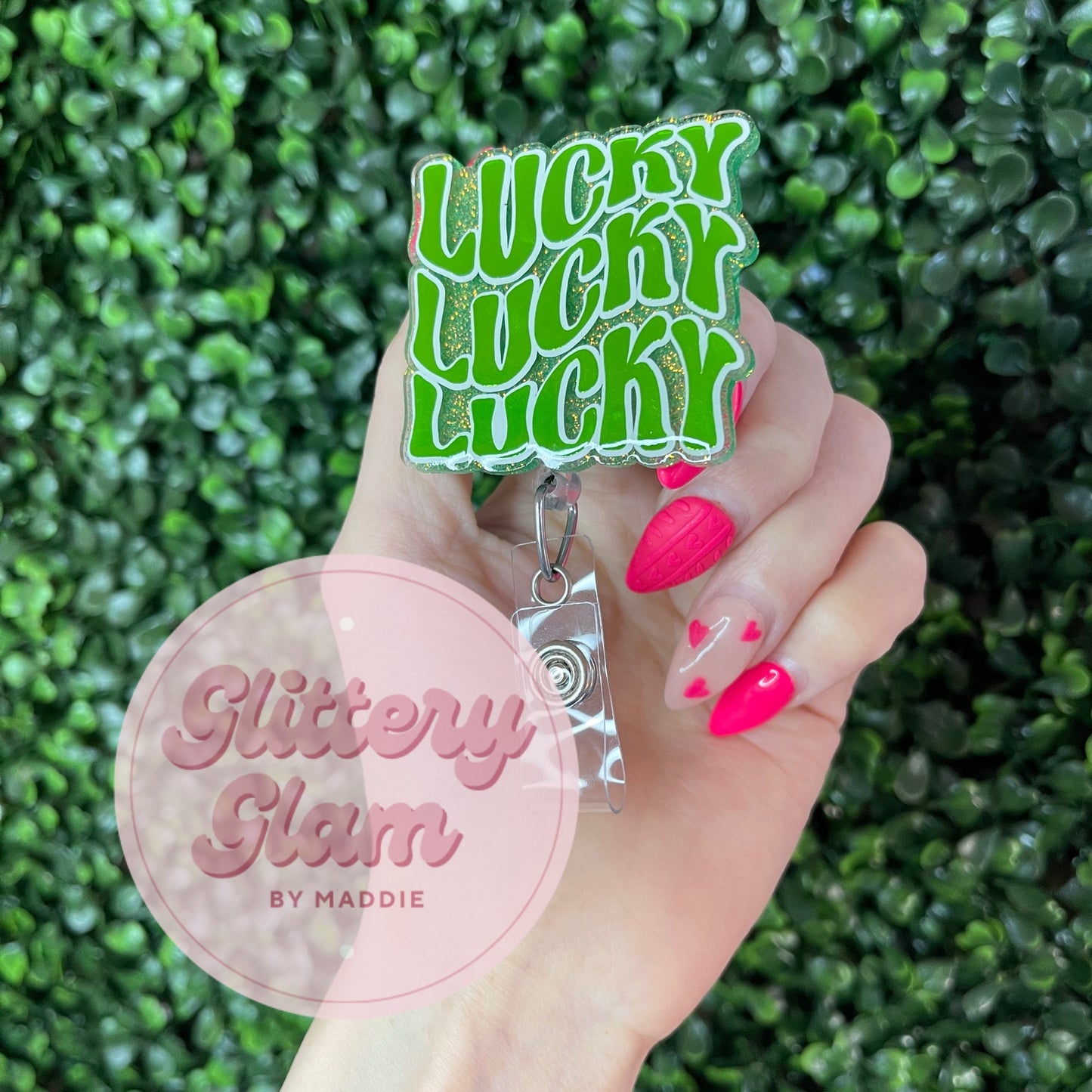 Green Glitter Lucky Badge Reel - St Patrick's Day Accessory - Nurse Gift