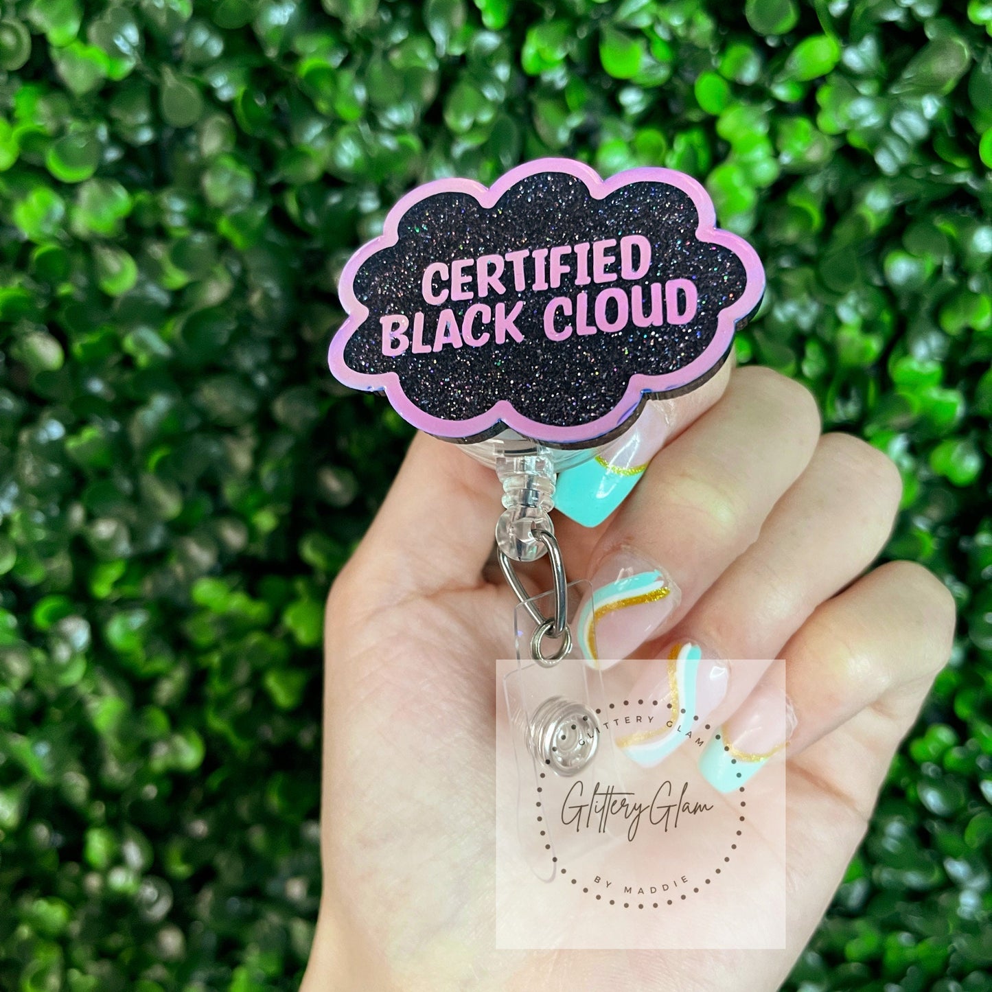 Certified Black Cloud Retractable Badge Reel-Medical ID Keycard Holder-Nurse Gift-Holographic