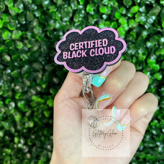 Certified Black Cloud Retractable Badge Reel-Medical ID Keycard Holder-Nurse Gift-Holographic