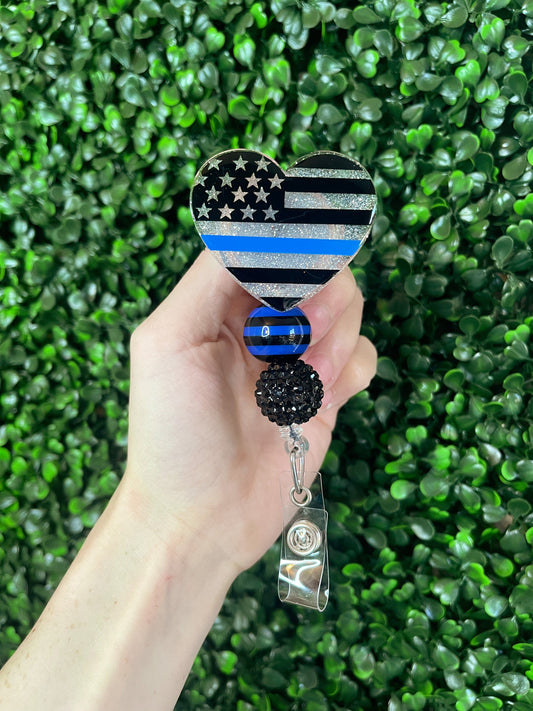 Thin Blue Line Badge Reel: Glitter Police Wife Gift