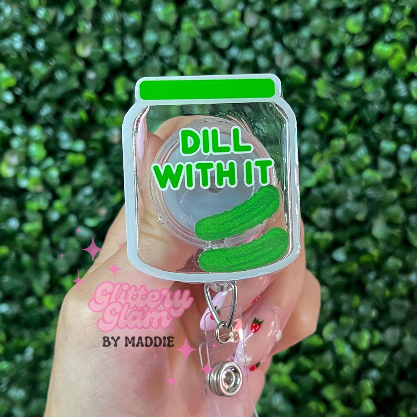 Dill Pickle Jar Shaker Badge Reel - Gift for Pickle Lovers - Retractable ID Holder