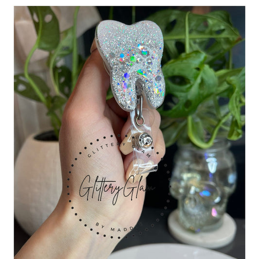 Glitter Tooth Badge Reel: Dental Student Gift, Dentist Accessories