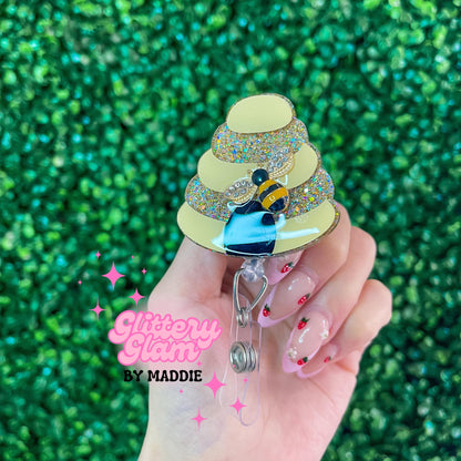 Glitter Beehive Badge Reel
