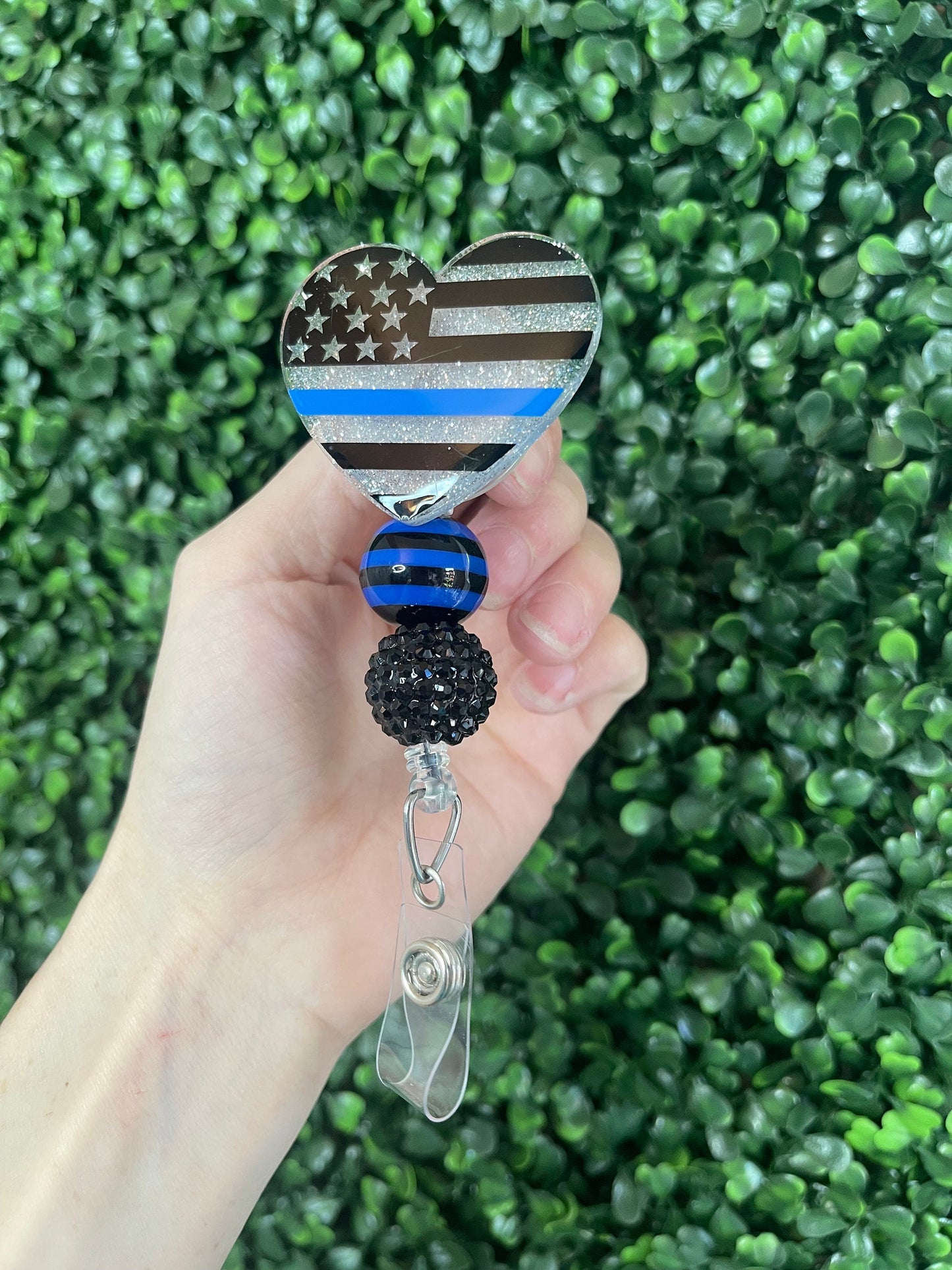 Thin Blue Line Badge Reel: Glitter Police Wife Gift