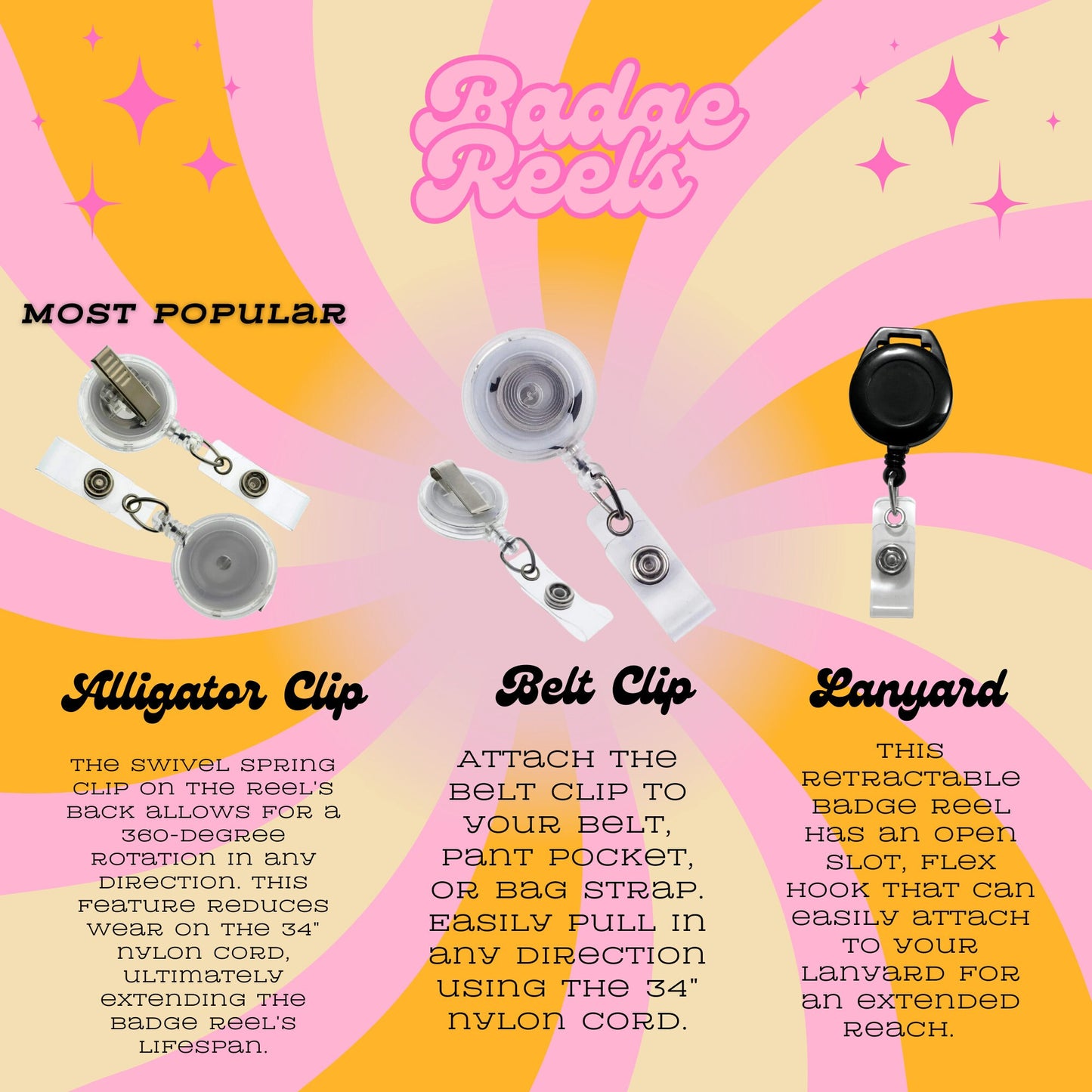 Popsicle Badge Reel Set: Summer Acrylic ID Holder, Interchangeable Toppers