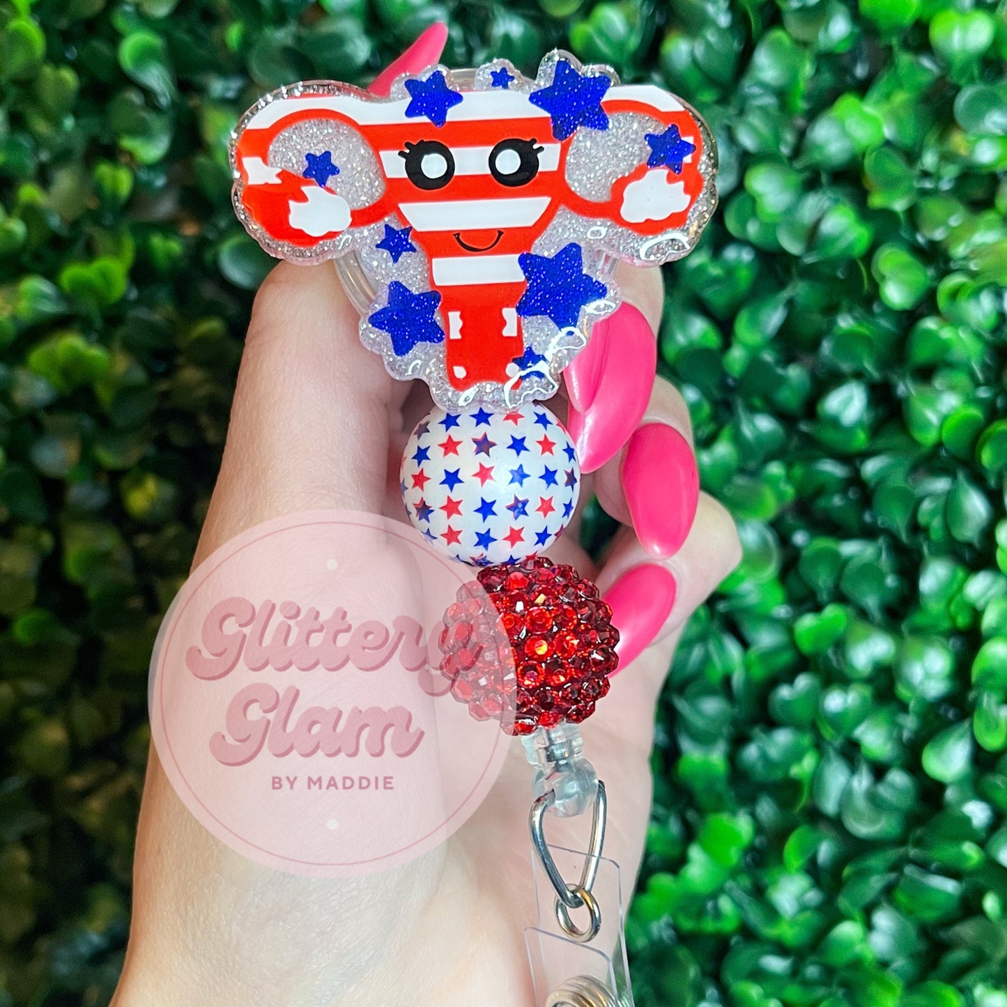 Patriotic Uterus Beaded Badge Reel, 4th of July Badge Reel, Gift for OBGYN Nurses