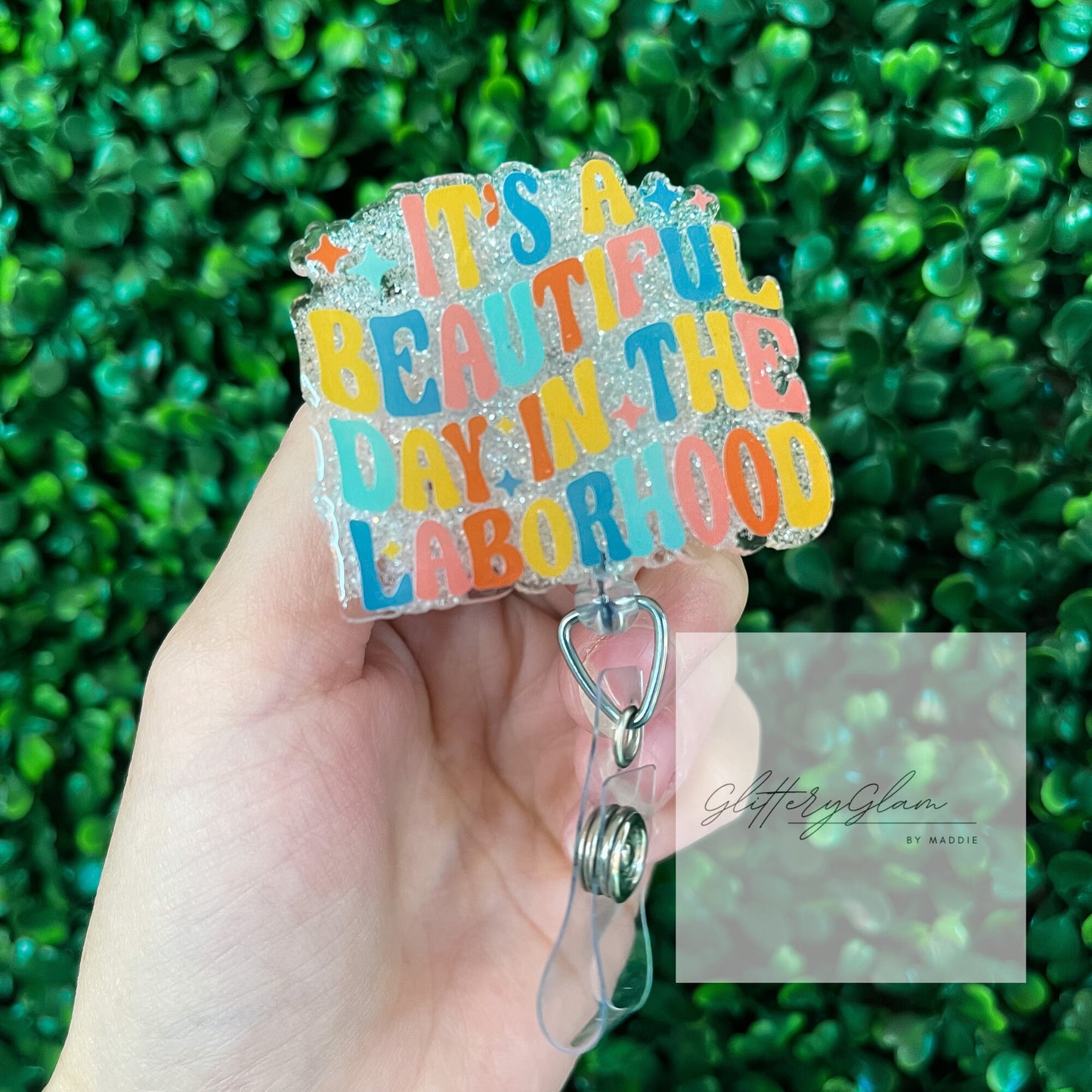 Laborhood Badge Reel: Glittery Acrylic Swivel Clip for Nurses