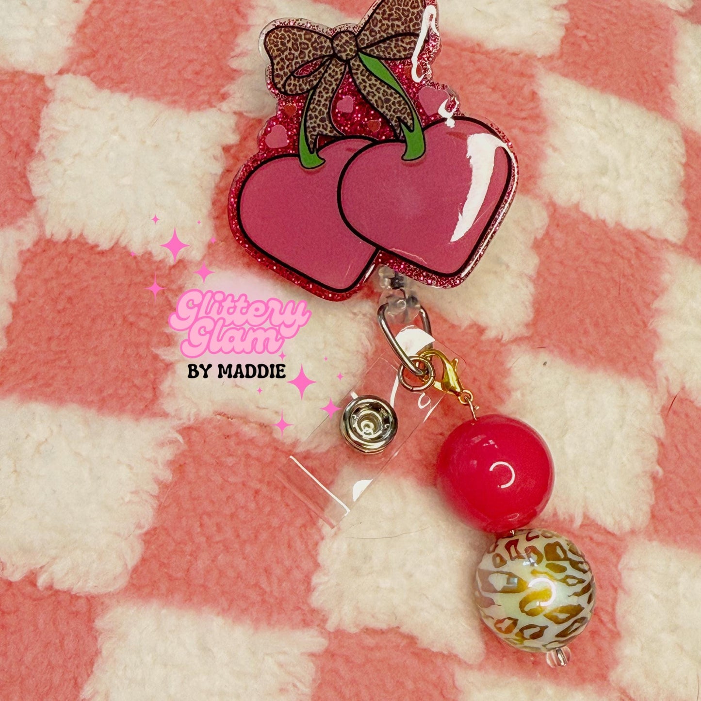 Vintage-Inspired Cherry Coquette Bow Badge Reel - Retractable ID Badge Holder - Nurse Gift