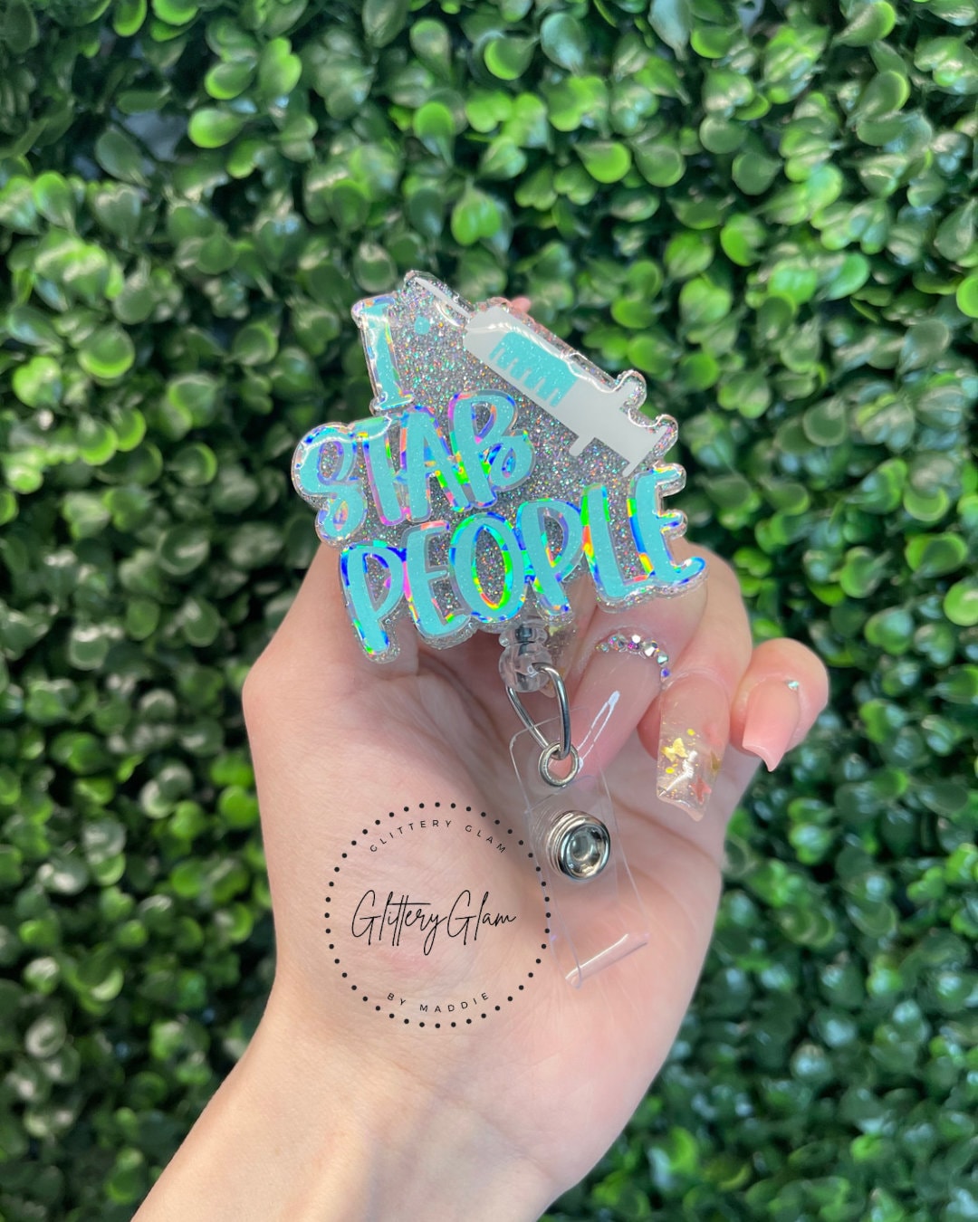 Phlebotomist Badge Reel, Phlebotomy Badge Reel, I Stab People, Funny, Iridescent