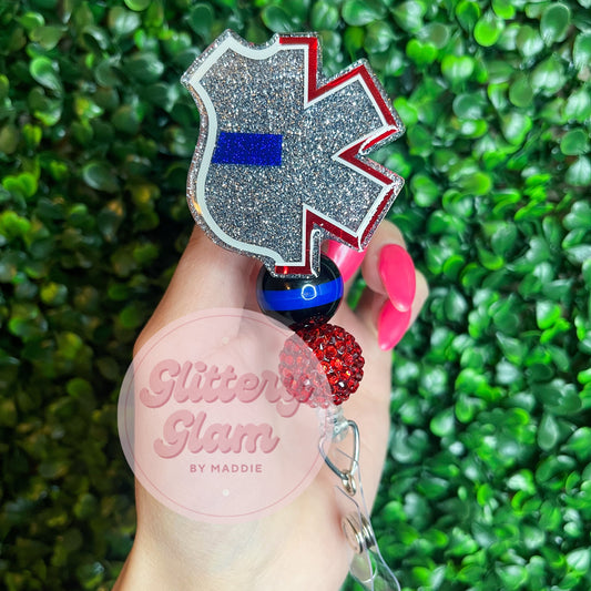 Thin Blue Line Star of Life Badge Reel, Law Enforcement Gift, Gift for Paramedics