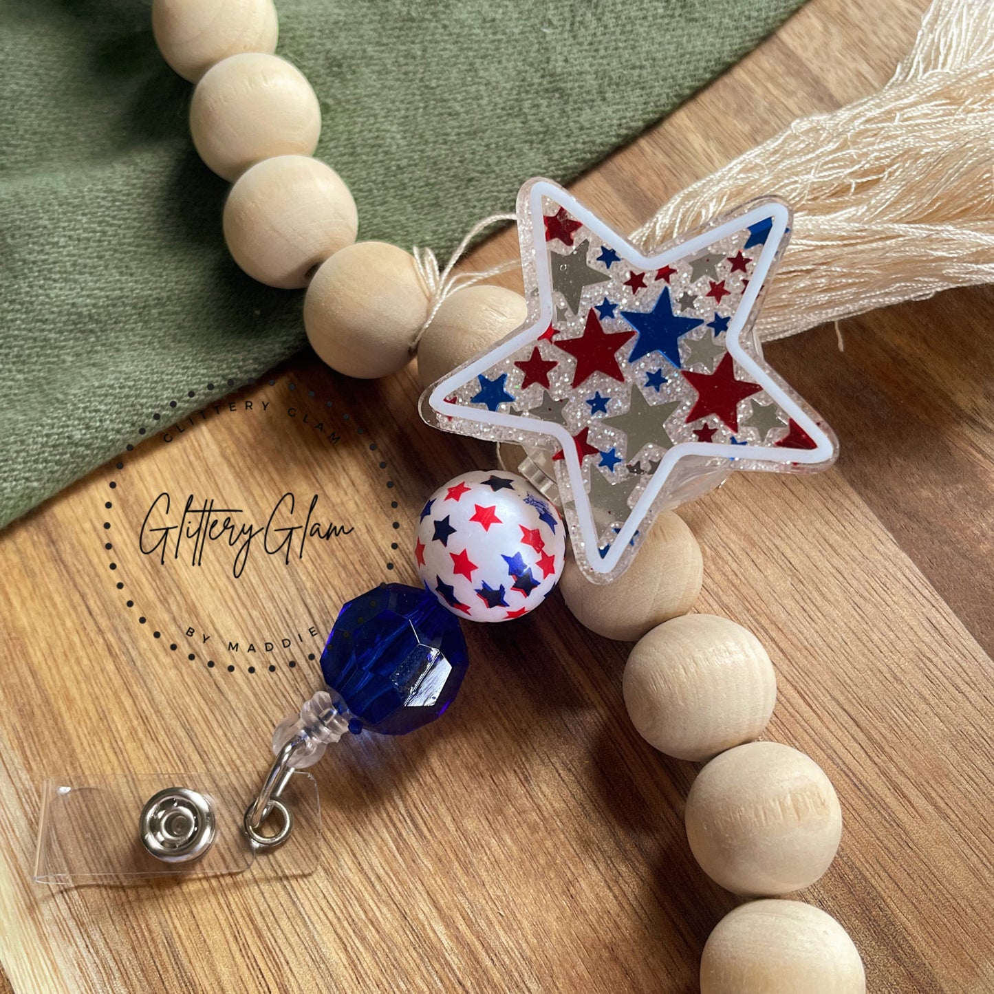 Patriotic Star Beaded Badge Reel