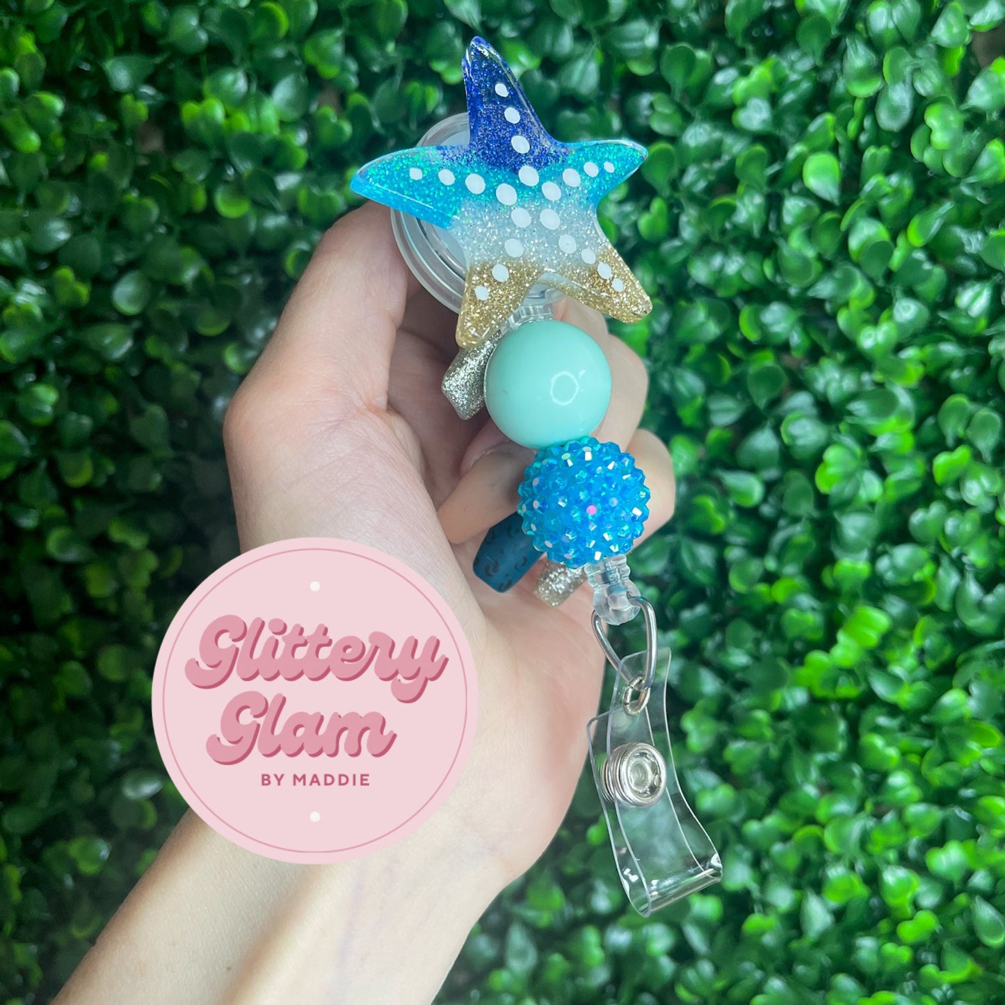 Starfish Badge Reel: Glitter Beach Nurse ID Holder