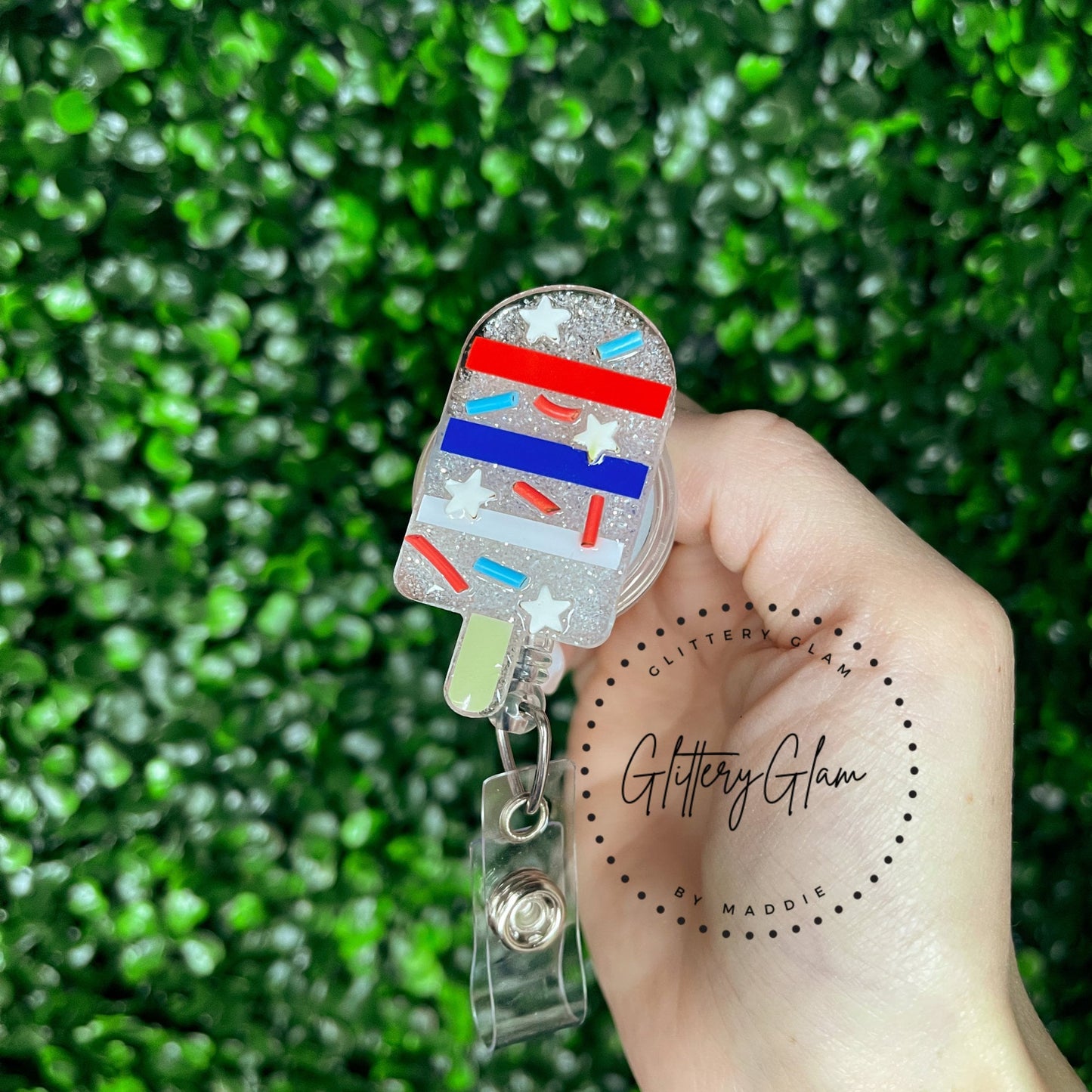 Popsicle Badge Reel Set: Summer Acrylic ID Holder, Interchangeable Toppers