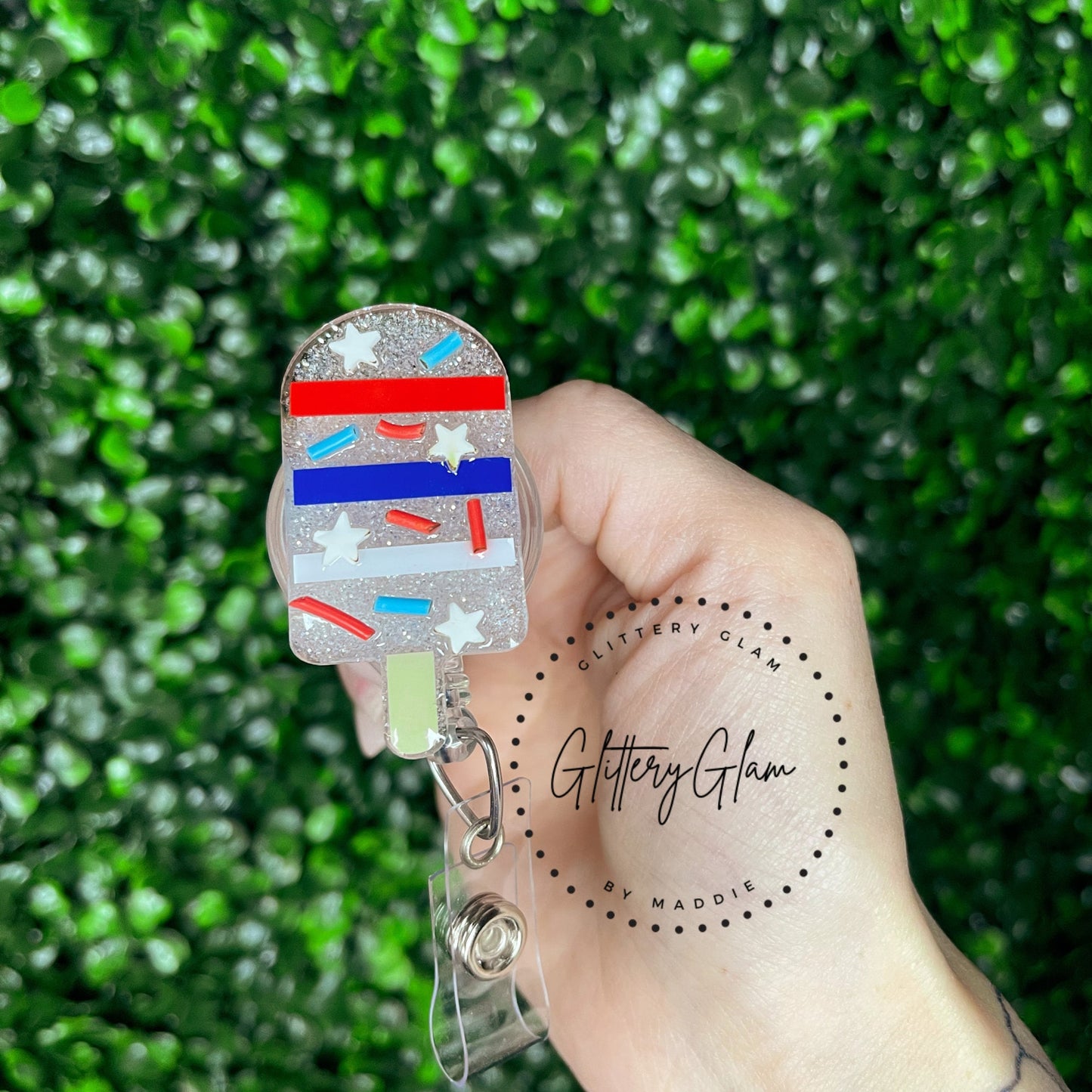 Popsicle Badge Reel Set: Summer Acrylic ID Holder, Interchangeable Toppers