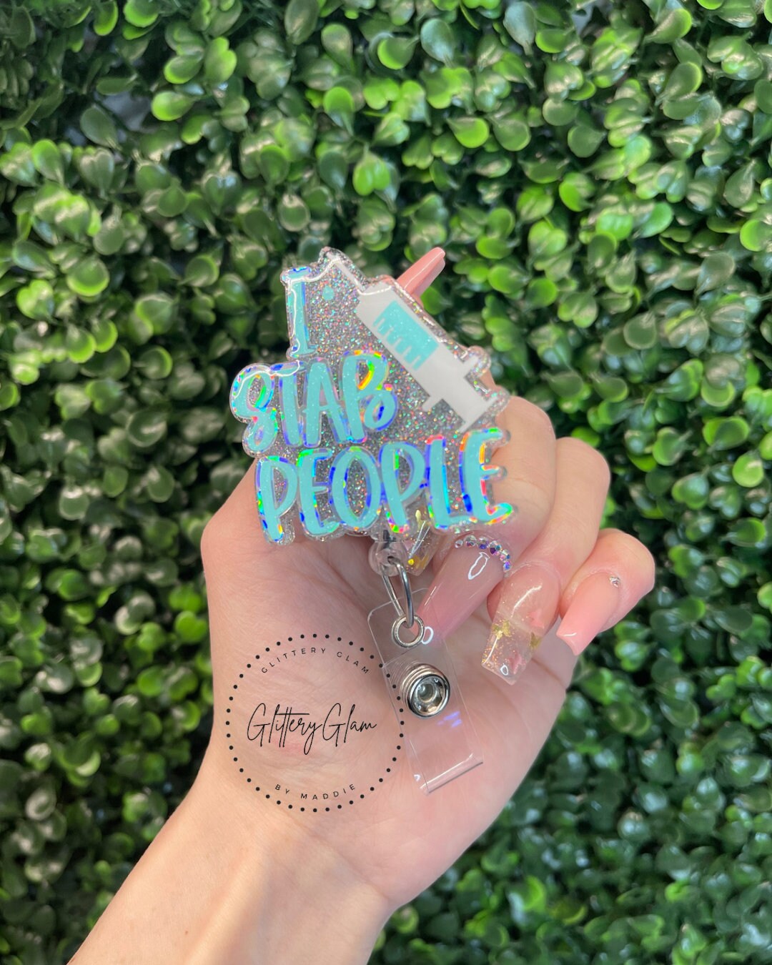 Phlebotomist Badge Reel, Phlebotomy Badge Reel, I Stab People, Funny, Iridescent