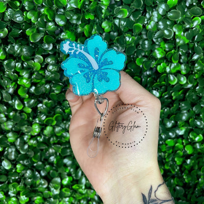 Summer Hibiscus Badge Reel: Glitter Floral Nurse ID Holder