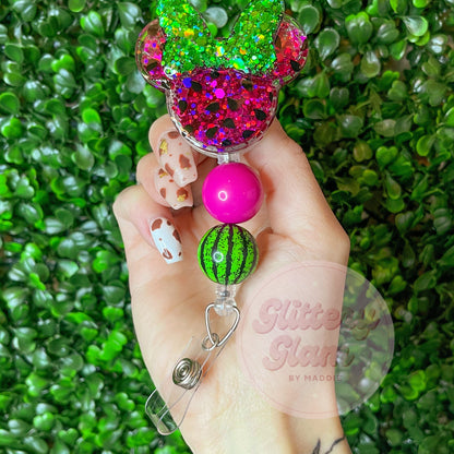 Watermelon Mousehead Shaker Badge Reel: Summer Nurse Gift