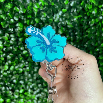 Summer Hibiscus Badge Reel: Glitter Floral Nurse ID Holder