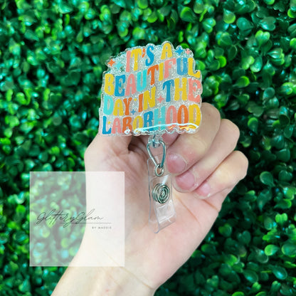 Laborhood Badge Reel: Glittery Acrylic Swivel Clip for Nurses