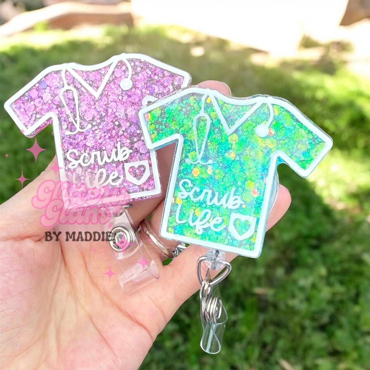 Glitter Scrub Top Badge Reel: Sparkly Nurse ID Holder