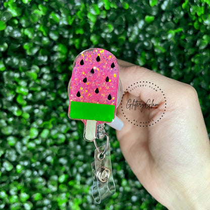 Popsicle Badge Reel Set: Summer Acrylic ID Holder, Interchangeable Toppers