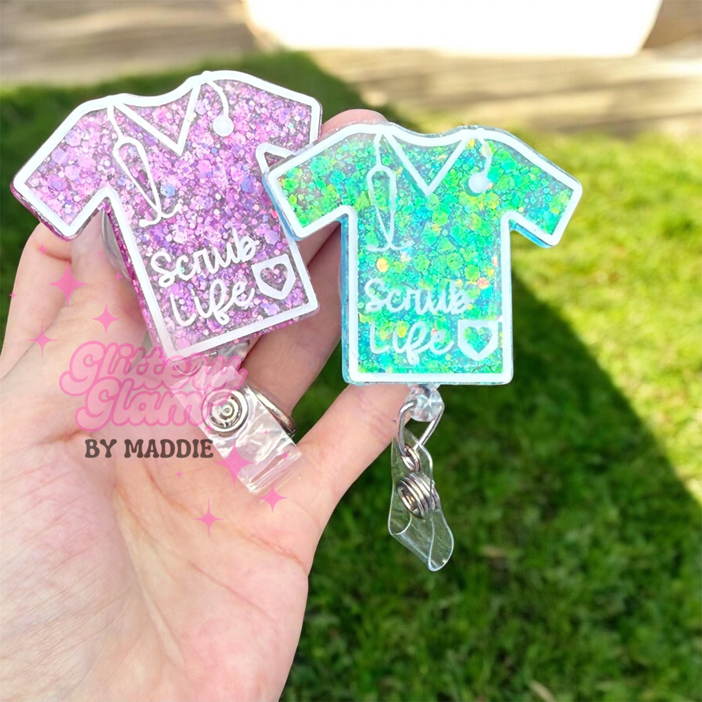 Glitter Scrub Top Badge Reel: Sparkly Nurse ID Holder
