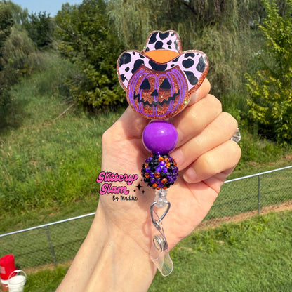 Cowboy Pumpkin Badge Reel: Western Fall Accessory - Nurse ID Holder