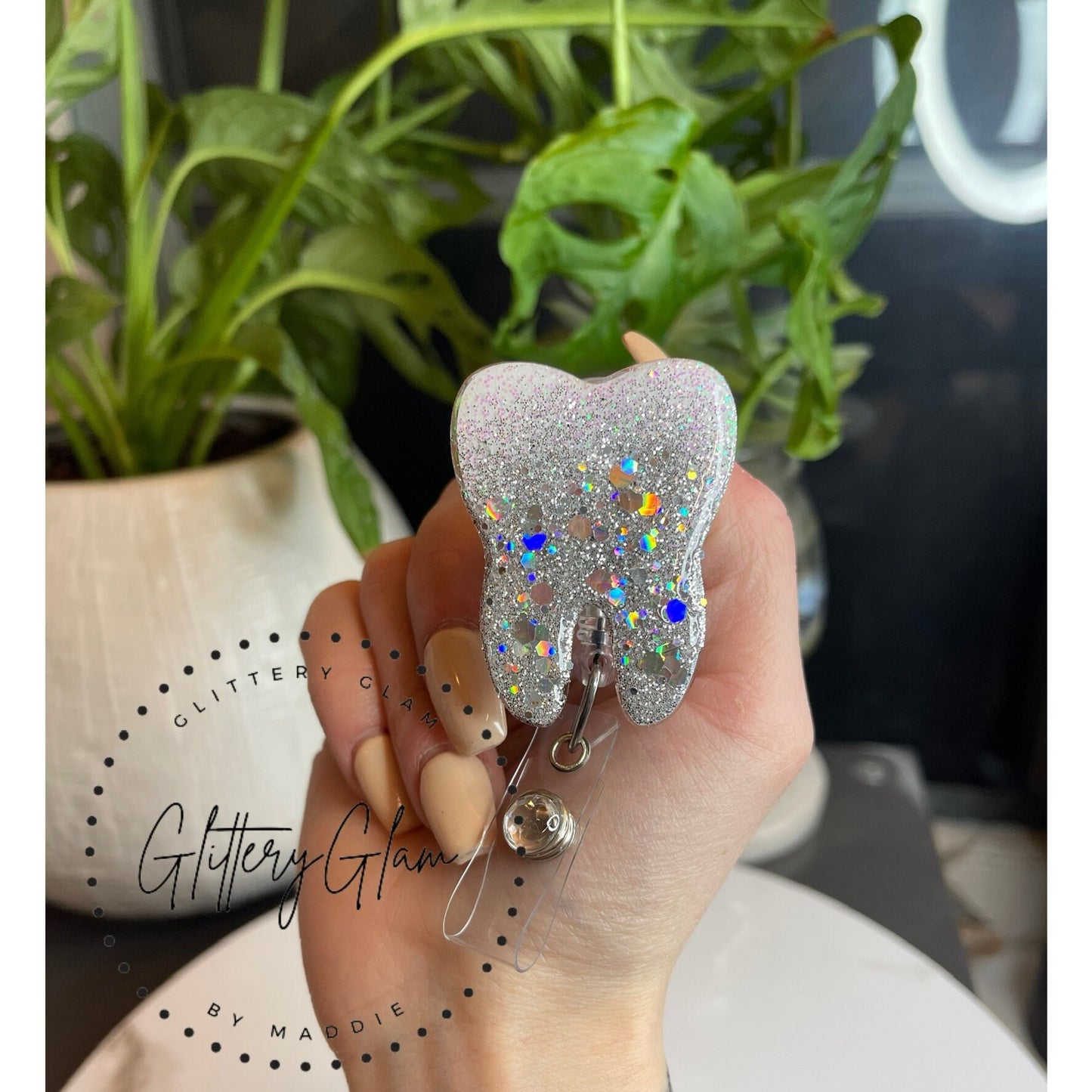 Glitter Tooth Badge Reel: Dental Student Gift, Dentist Accessories