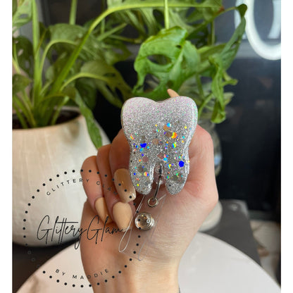 Glitter Tooth Badge Reel: Dental Student Gift, Dentist Accessories