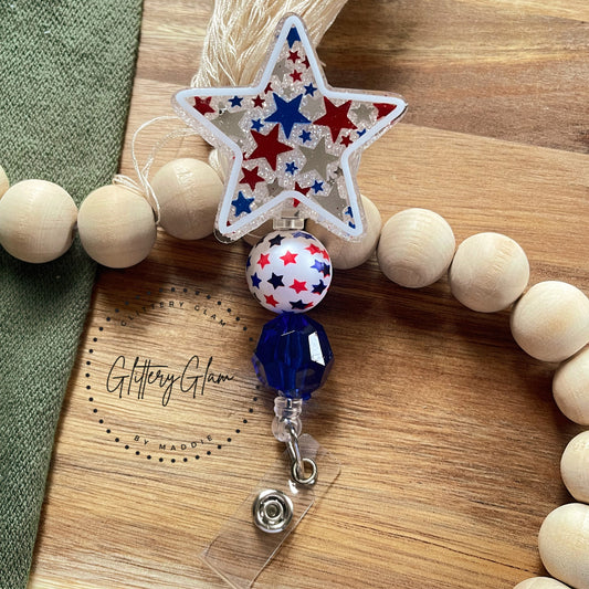 Patriotic Star Beaded Badge Reel