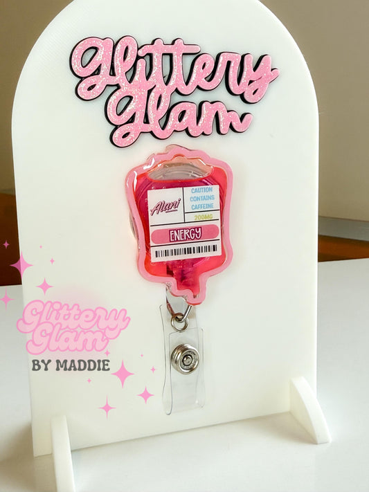 Alani Nu IV Bag Badge Reel | Cute Nurse Badge Holder | Fun Retractable ID Clip | Shaker Badge Reel- Gift for Energy Drink Lovers