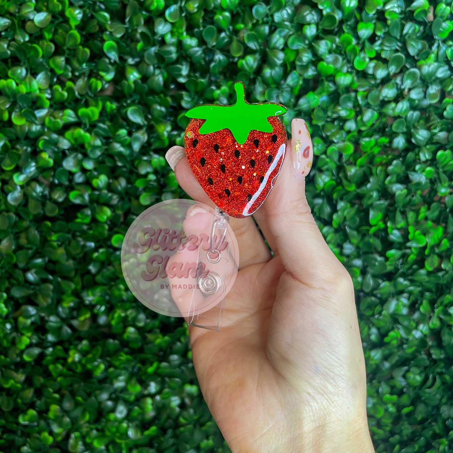 Sweet Strawberry Badge Reel - Handmade Retractable ID Holder - Fruity Fun Badge Clip